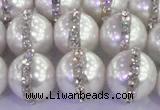 CSB1504 15.5 inches 14mm round shell pearl with rhinestone beads