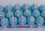 CSB1511 15.5 inches 8mm round shell pearl with rhinestone beads