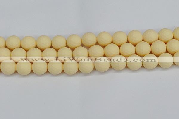 CSB1805 15.5 inches 14mm faceetd round matte shell pearl beads