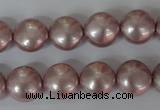 CSB181 15.5 inches 12mm flat round shell pearl beads wholesale