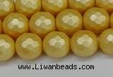 CSB1813 15.5 inches 10mm faceetd round matte shell pearl beads