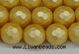 CSB1815 15.5 inches 14mm faceetd round matte shell pearl beads