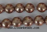 CSB182 15.5 inches 12mm flat round shell pearl beads wholesale