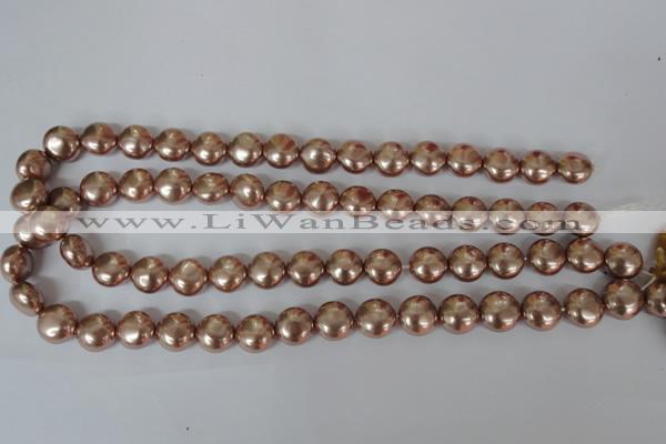 CSB182 15.5 inches 12mm flat round shell pearl beads wholesale