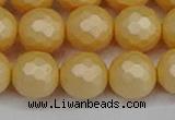 CSB1825 15.5 inches 14mm faceetd round matte shell pearl beads