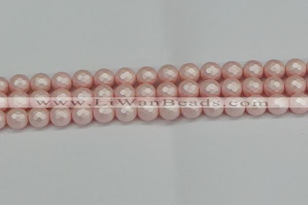 CSB1834 15.5 inches 12mm faceetd round matte shell pearl beads