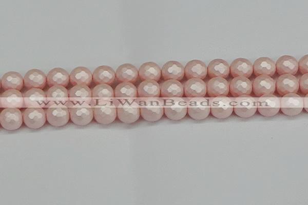 CSB1835 15.5 inches 14mm faceetd round matte shell pearl beads