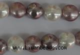 CSB184 15.5 inches 12mm flat round mixed color shell pearl beads