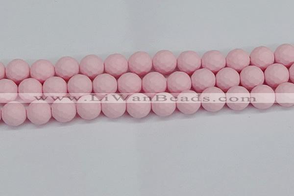 CSB1845 15.5 inches 14mm faceetd round matte shell pearl beads