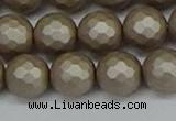 CSB1905 15.5 inches 14mm faceted round matte shell pearl beads