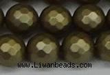 CSB1915 15.5 inches 14mm faceted round matte shell pearl beads