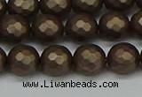 CSB1923 15.5 inches 10mm faceted round matte shell pearl beads