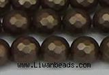 CSB1925 15.5 inches 14mm faceted round matte shell pearl beads