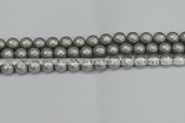 CSB1955 15.5 inches 14mm faceted round matte shell pearl beads