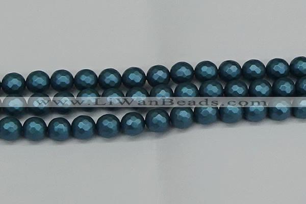 CSB1985 15.5 inches 14mm faceted round matte shell pearl beads