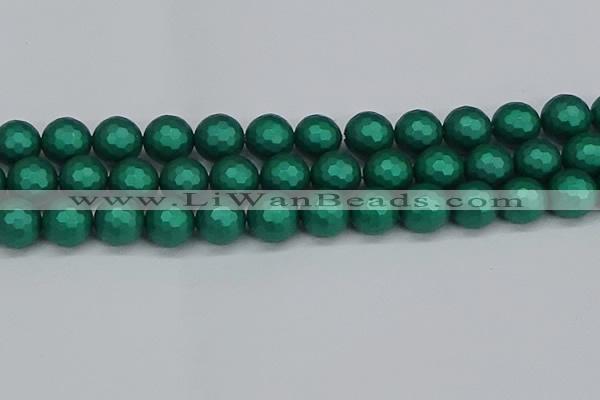 CSB2005 15.5 inches 14mm faceted round matte shell pearl beads