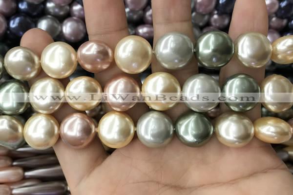 CSB2152 15.5 inches 16mm flat round mixed shell pearl beads