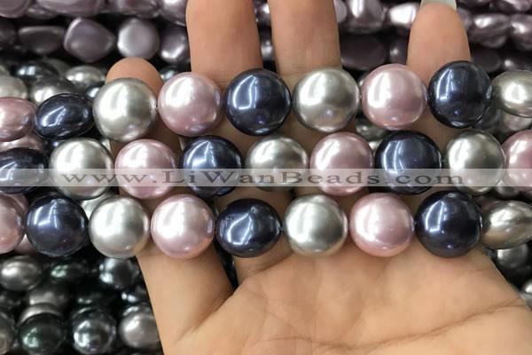 CSB2153 15.5 inches 16mm flat round mixed shell pearl beads