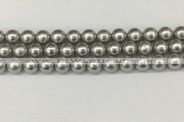 CSB2303 15.5 inches 10mm round wrinkled shell pearl beads wholesale