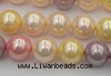 CSB354 15.5 inches 12mm round mixed color shell pearl beads