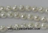 CSB450 15.5 inches 6mm faceted round shell pearl beads