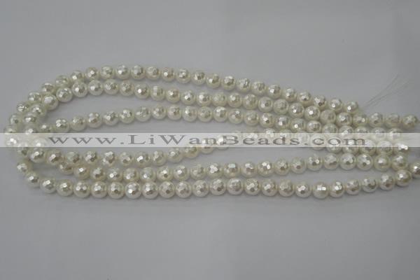 CSB451 15.5 inches 8mm faceted round shell pearl beads