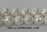 CSB453 15.5 inches 12mm faceted round shell pearl beads