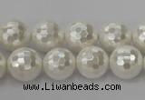 CSB454 15.5 inches 14mm faceted round shell pearl beads