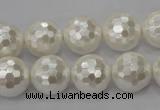 CSB455 15.5 inches 16mm faceted round shell pearl beads