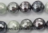 CSB463 15.5 inches 14mm faceted round mixed color shell pearl beads