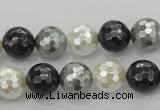 CSB472 15.5 inches 12mm faceted round mixed color shell pearl beads