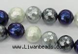 CSB482 15.5 inches 12mm faceted round mixed color shell pearl beads