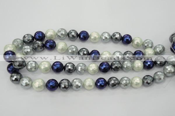 CSB482 15.5 inches 12mm faceted round mixed color shell pearl beads