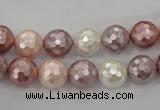 CSB491 15.5 inches 10mm faceted round mixed color shell pearl beads