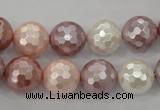 CSB494 15.5 inches 16mm faceted round mixed color shell pearl beads