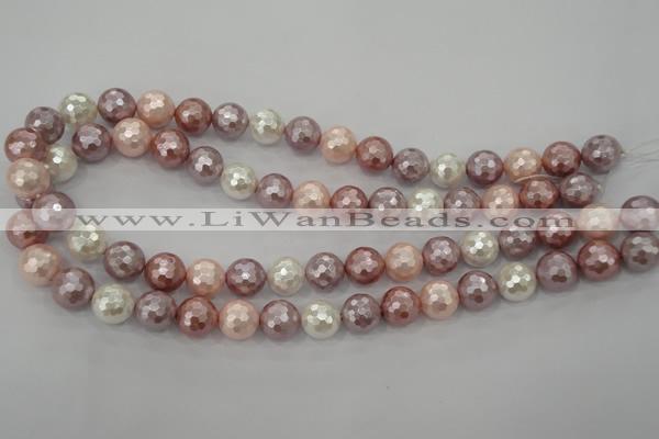 CSB494 15.5 inches 16mm faceted round mixed color shell pearl beads