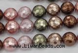 CSB501 15.5 inches 10mm faceted round mixed color shell pearl beads