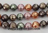 CSB510 15.5 inches 8mm faceted round mixed color shell pearl beads