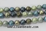 CSB529 15.5 inches 6mm faceted round mixed color shell pearl beads