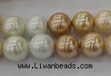 CSB611 15.5 inches 12mm whorl round mixed color shell pearl beads