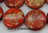 CSE195 15.5 inches 25mm flat round dyed natural sea sediment jasper beads