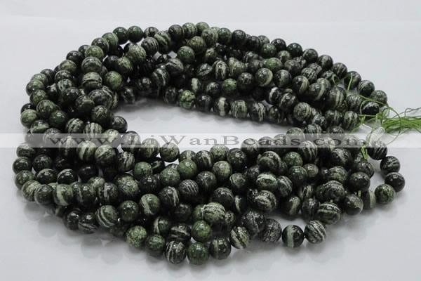 CSJ04 15.5 inches 10mm round green silver line jasper beads wholesale