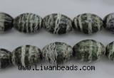 CSJ100 15.5 inches 10*14mm rice green silver line jasper beads