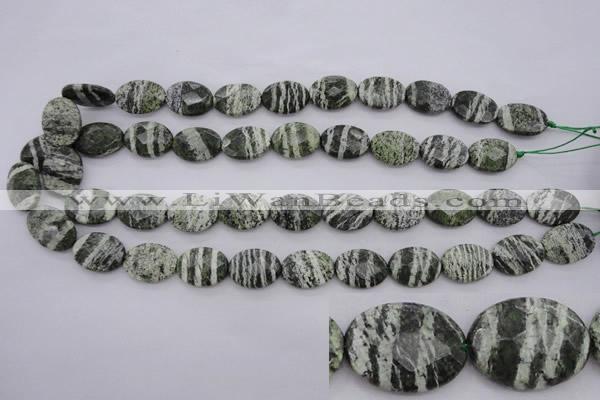 CSJ112 15.5 inches 13*18mm faceted oval green silver line jasper beads