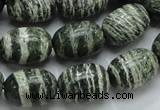 CSJ16 15.5 inches 13*18mm egg-shaped green silver line jasper beads