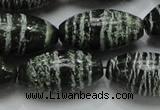 CSJ20 15.5 inches 15*30mm rice green silver line jasper beads