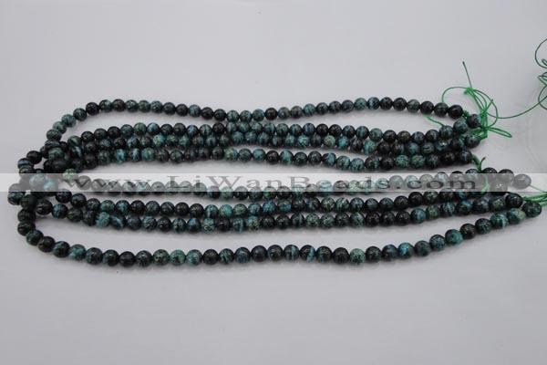 CSJ210 15.5 inches 6mm round dyed green silver line jasper beads