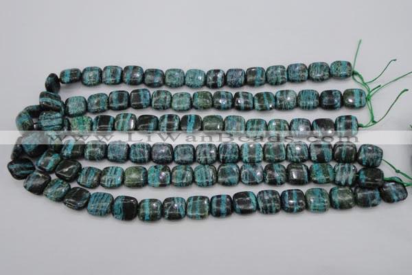 CSJ233 15.5 inches 12*12mm square dyed green silver line jasper beads