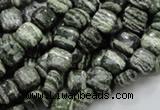 CSJ25 15.5 inches 8*8mm square green silver line jasper beads