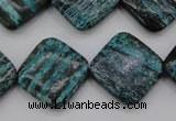 CSJ255 15.5 inches 20*20mm diamond dyed green silver line jasper beads